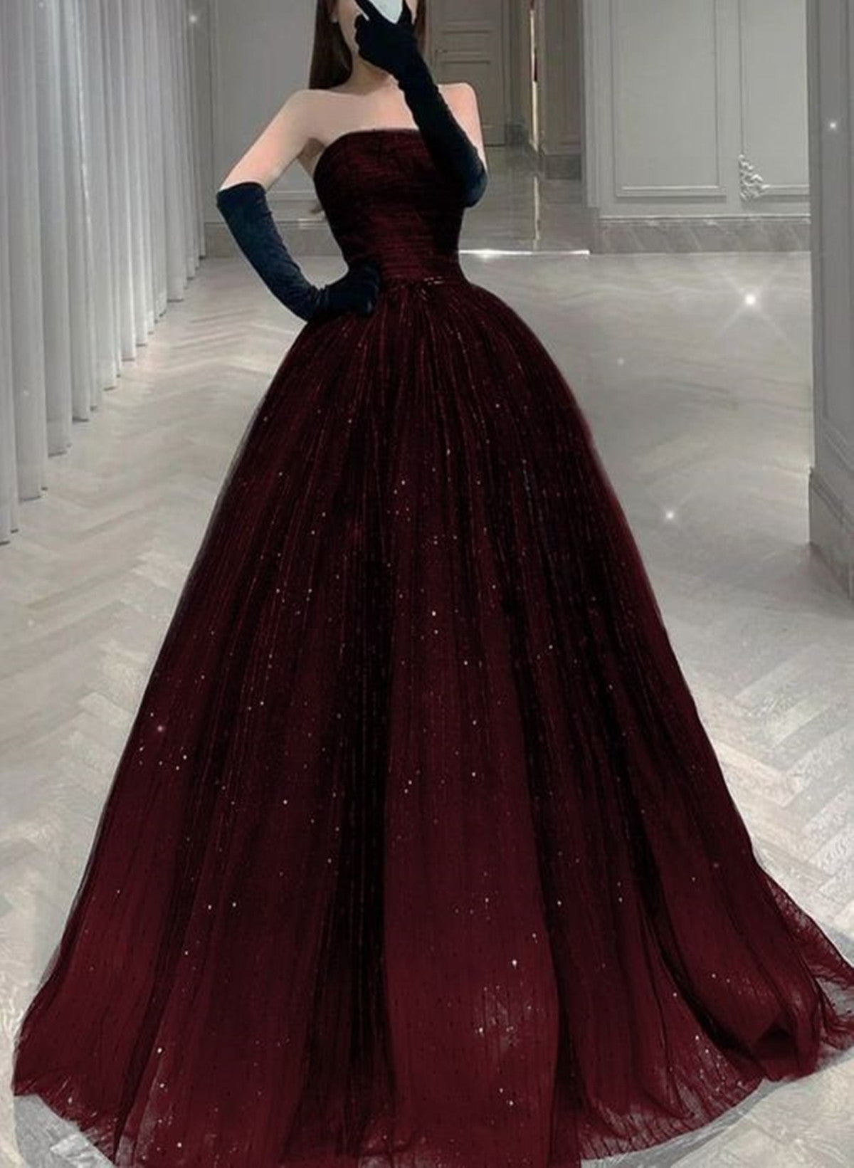 Gorgeous Black and Tulle Shiny Tulle Long Evening Dress, Black and Red Gorgeous Black and Tulle Shiny Tulle Long Evening Dress, Black and Red