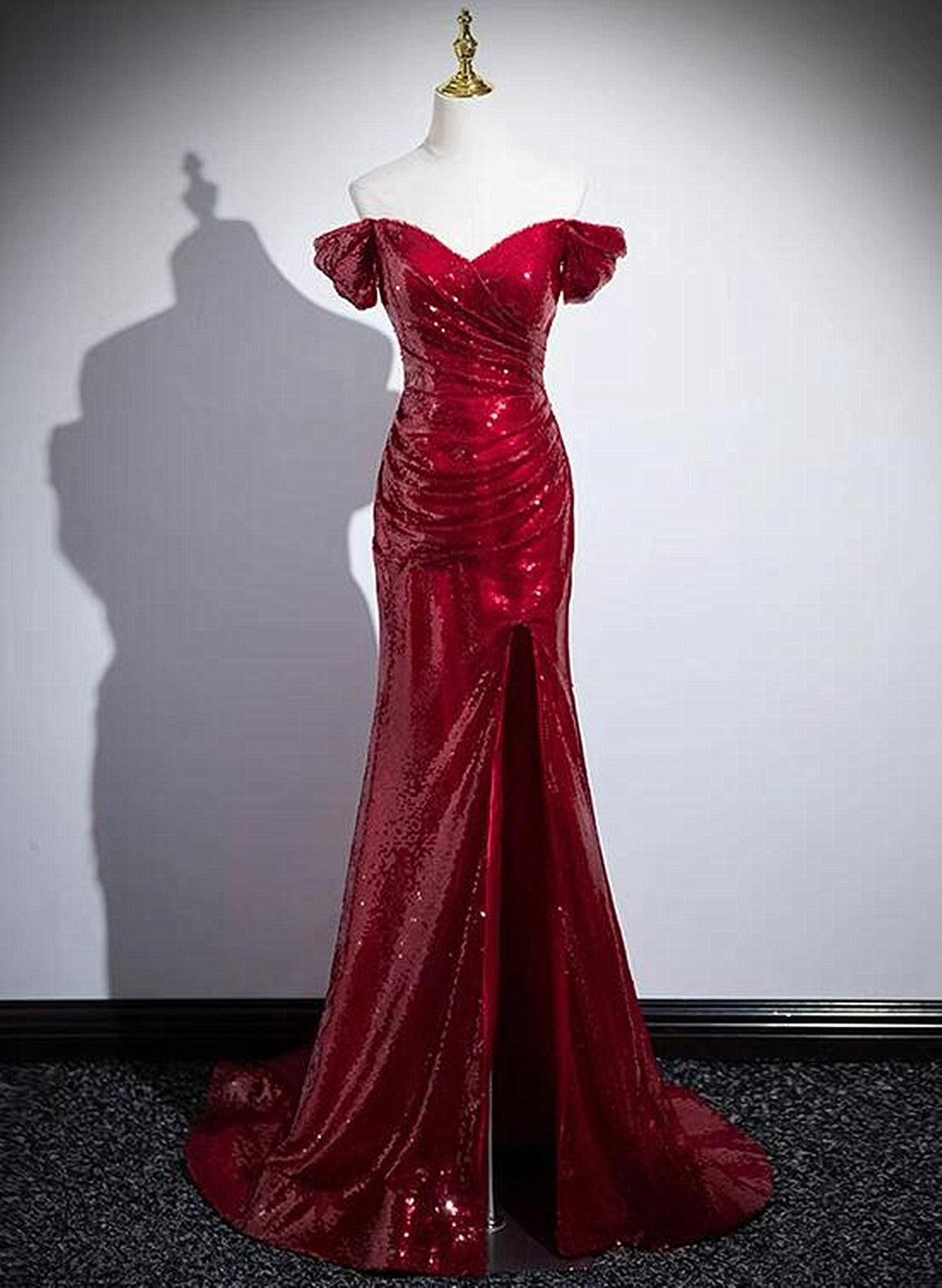 Dark Red Sequins Mermaid Sweetheart Prom Dress, Dark Red Evening Dress Cutedressy Dark Red Sequins Mermaid Sweetheart Prom Dress, Dark Red Evening Dress Cutedressy
