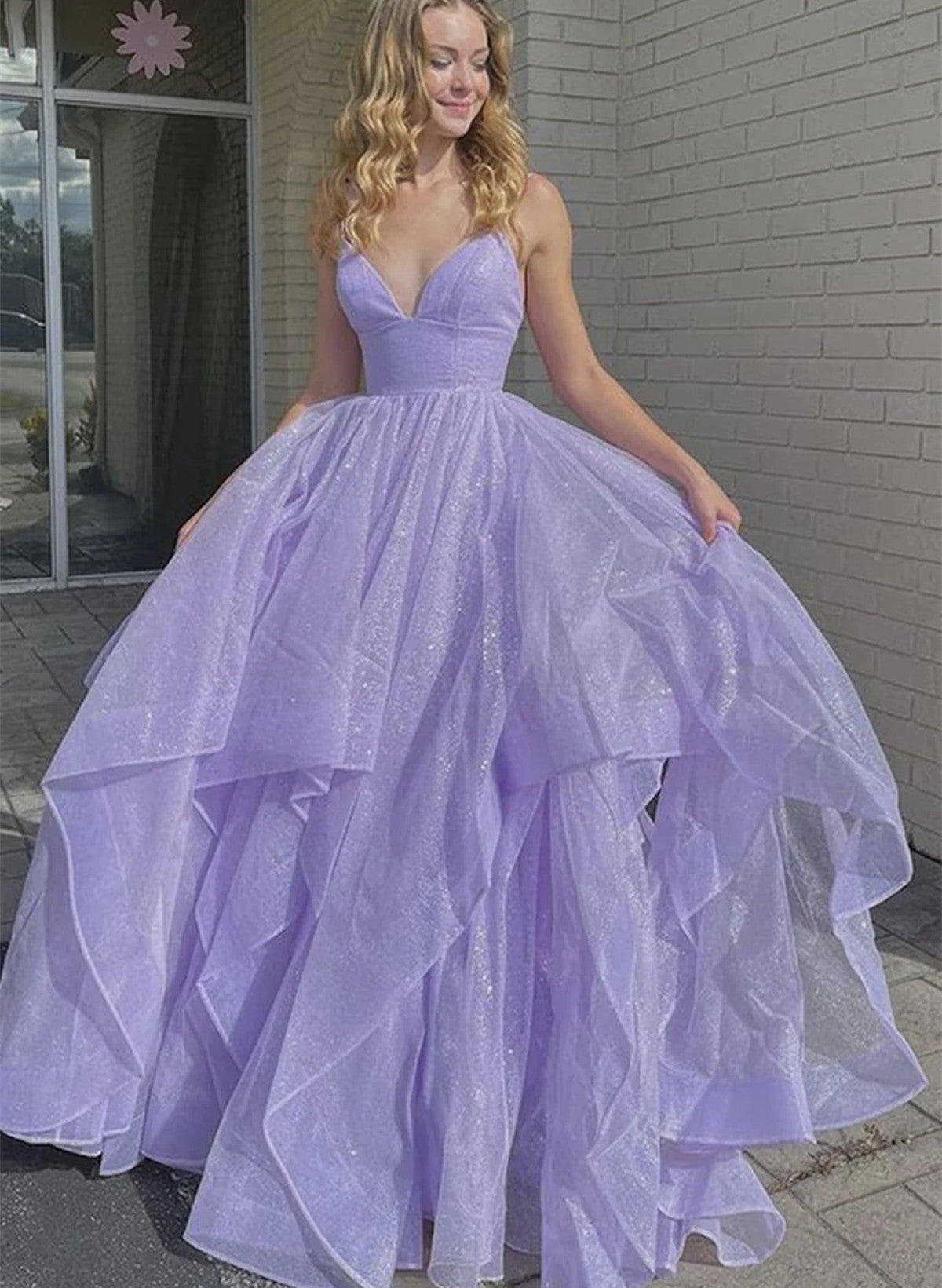 Beautiful Light Purple Long Prom Dress, V-neckline Purple Tulle Evenin – Cutedressy Beautiful Light Purple Long Prom Dress, V-neckline Purple Tulle Evenin – Cutedressy