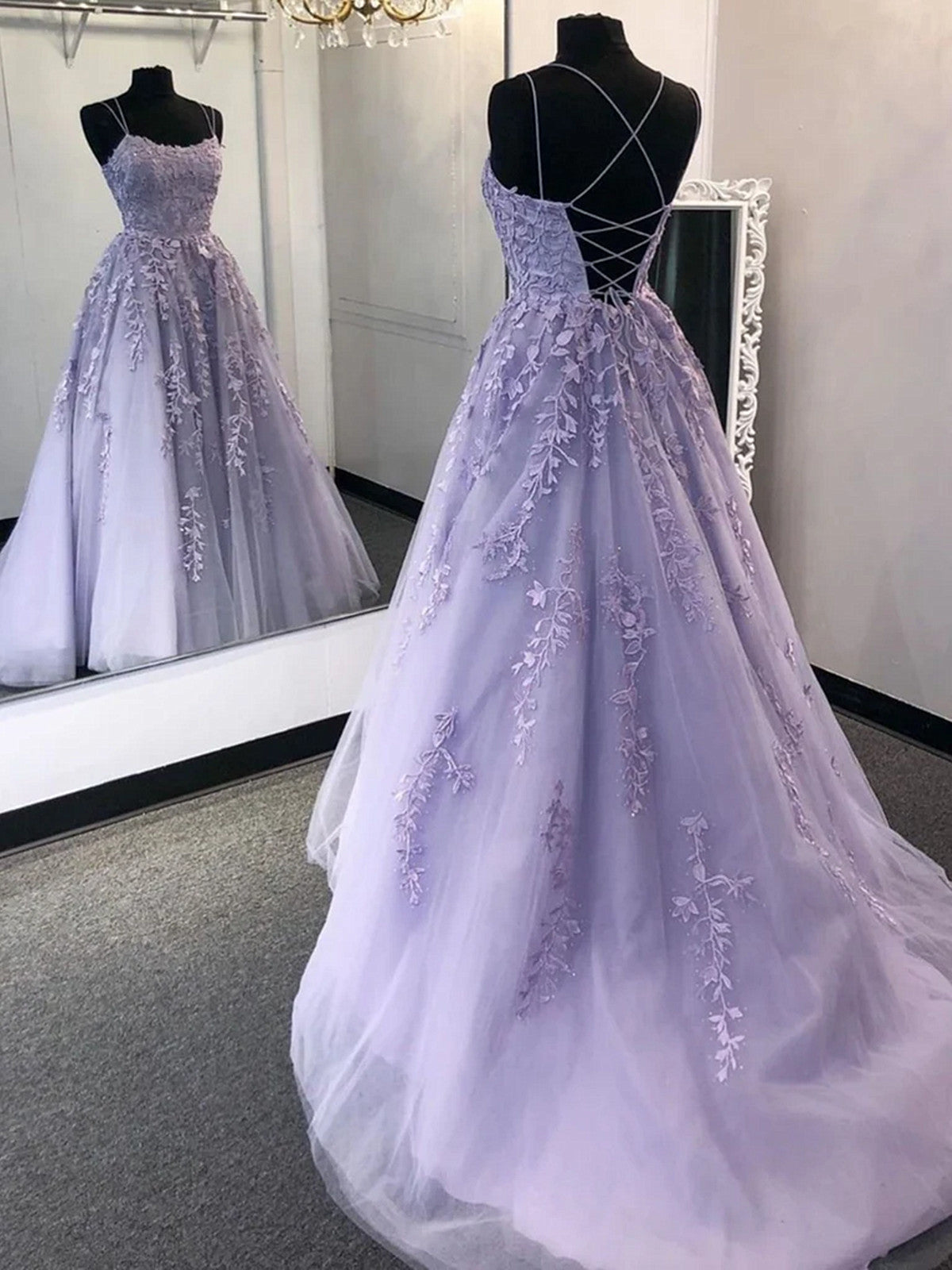 chic purple dress Chic Mermaid V neck Lace Long Prom Dress Lilac Elegant Evening Dress # SELINADRESS