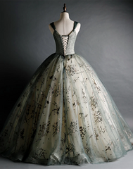 Dusty Green Ball Gown Beaded Tulle Formal Dress, Ball Gown Sweet 16 Dresses Dusty Green Ball Gown Beaded Tulle Formal Dress, Ball Gown Sweet 16 Dresses