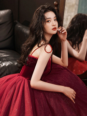 Cute Wine Red Velvet and Tulle Homecoming Dress, Wine Red Straps Party Dress Cute Wine Red Velvet and Tulle Homecoming Dress, Wine Red Straps Party Dress