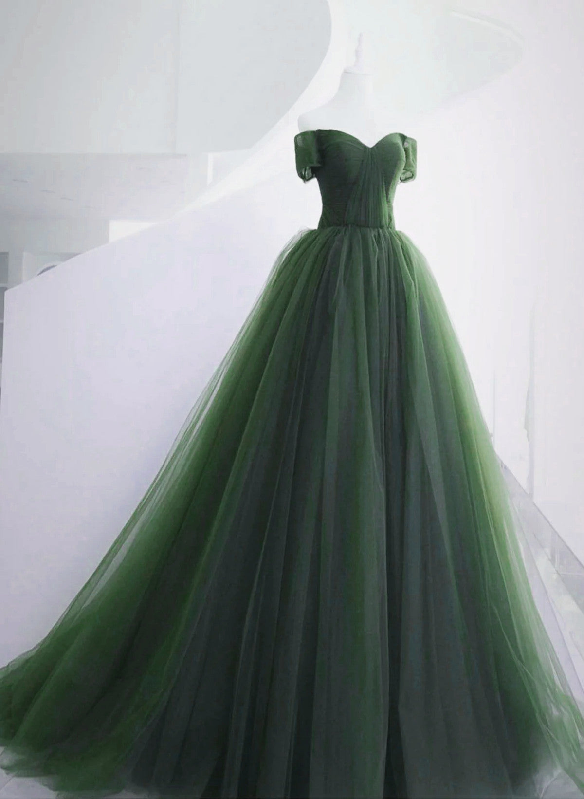 Green Short Sleeves Sweetheart Tulle Long Party Dress, Green Tulle Pro Cutedressy Green Short Sleeves Sweetheart Tulle Long Party Dress, Green Tulle Pro Cutedressy