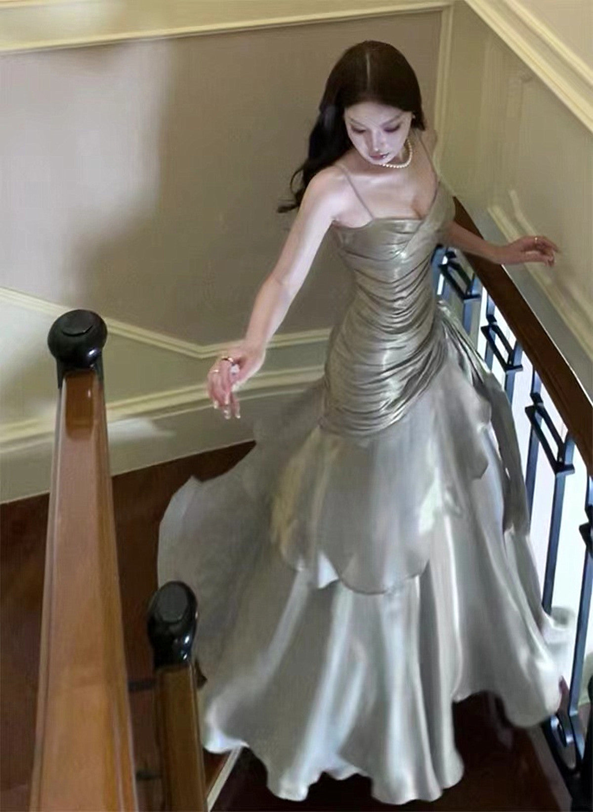 cute grey dress Ruffled Tulle Pleated Bodice Layered Cute Grey Ball Gown Prom Dress We SheerGirl