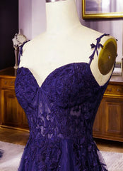 Dark Purple Sweetheart Tulle with Lace Straps Party Dress, Dark Purple Prom Dress Dark Purple Sweetheart Tulle with Lace Straps Party Dress, Dark Purple Prom Dress