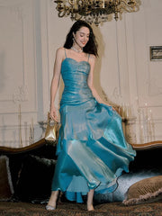 Blue Mermaid Long Sweetheart Floor Length Party Dress, Blue Satin Prom Dress Blue Mermaid Long Sweetheart Floor Length Party Dress, Blue Satin Prom Dress