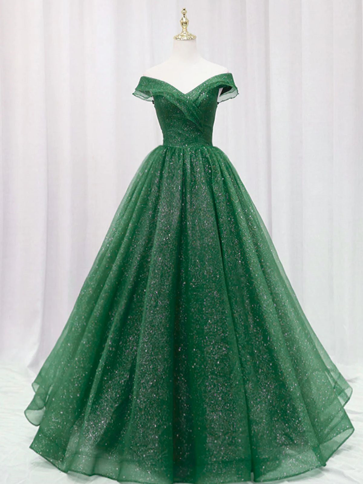 Lovely Green Tulle Sweetheart Off Shoulder A-line Prom Dress, Green Tu Cutedressy Lovely Green Tulle Sweetheart Off Shoulder A-line Prom Dress, Green Tu Cutedressy