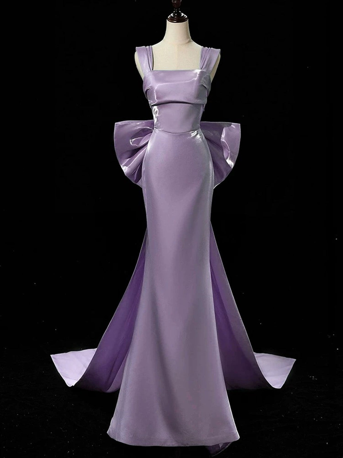 purple satin mermaid dress Mermaid Purple Satin Off The Shoulder Split Gown