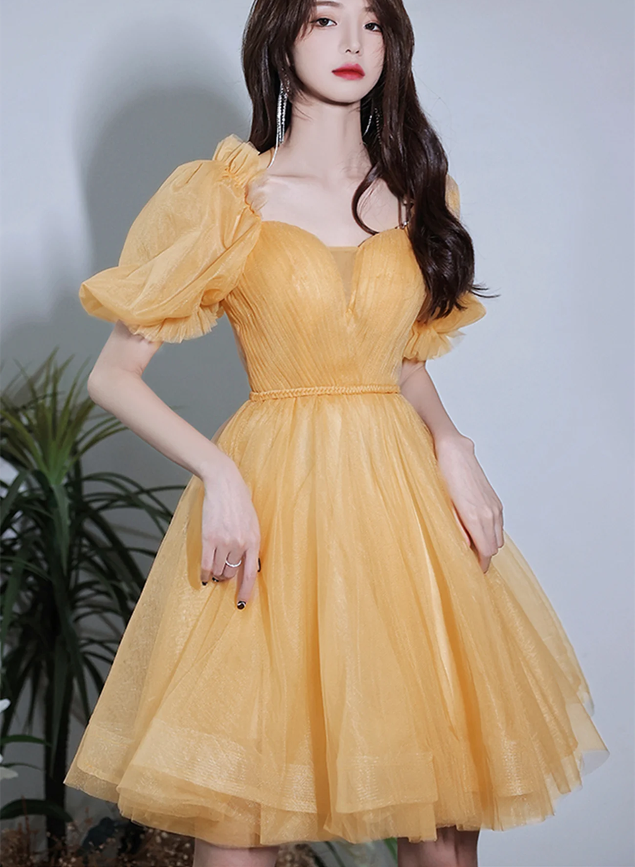 Lovely Yellow Tulle Short Party Dresss, Yellow Short Homecoming Dress Cutedressy Lovely Yellow Tulle Short Party Dresss, Yellow Short Homecoming Dress Cutedressy
