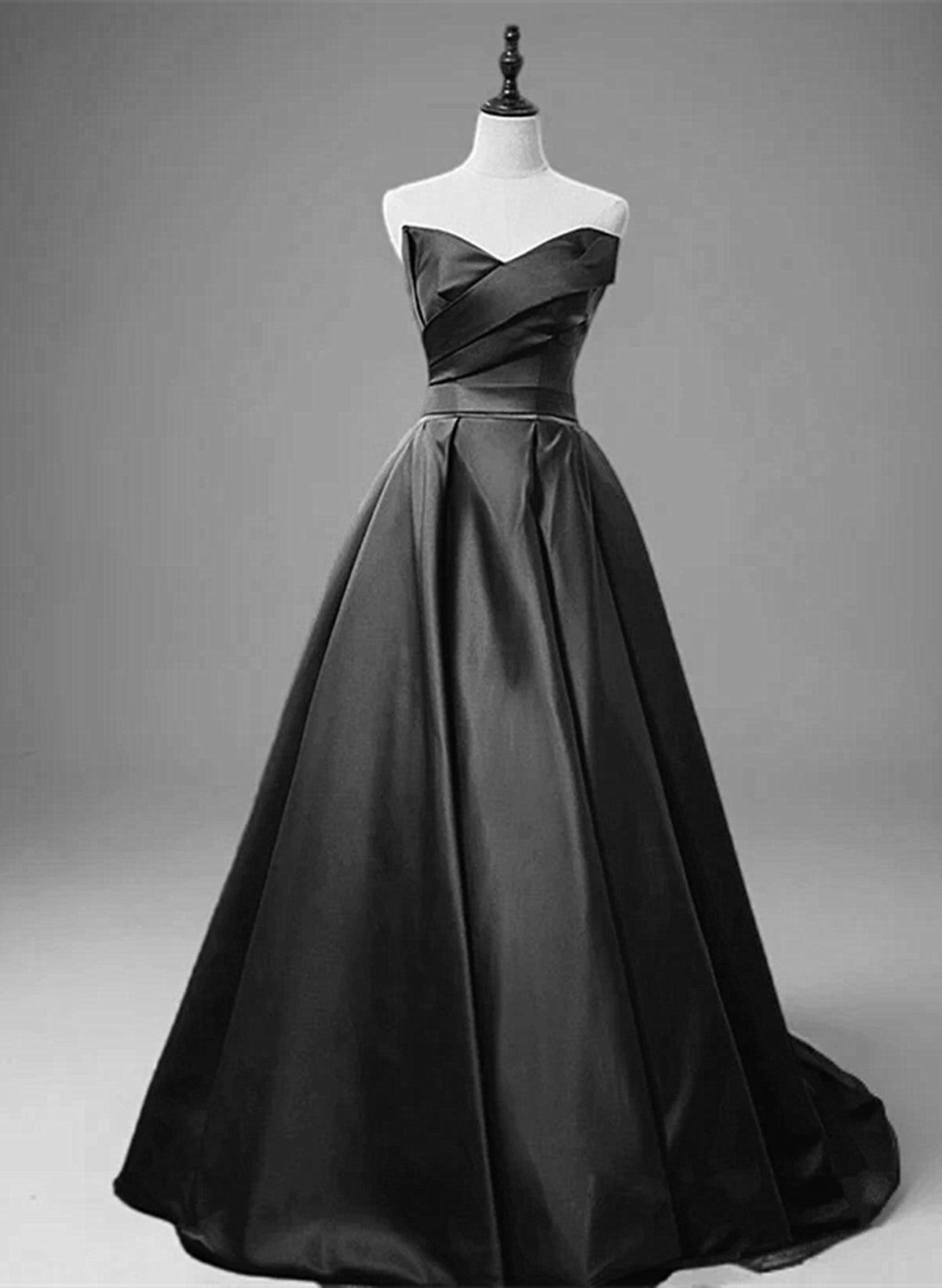 A-line Black Satin V-neckline Long Evening Dress, Black Satin Party Dr Cutedressy A-line Black Satin V-neckline Long Evening Dress, Black Satin Party Dr Cutedressy