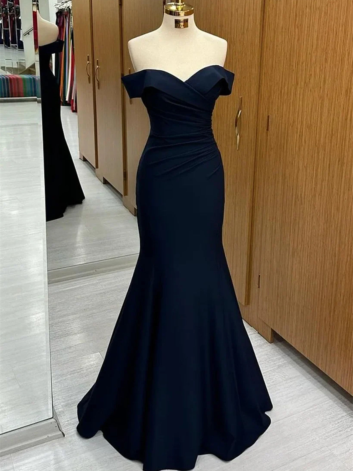 Navy Blue Mermaid Spandex Off Shoulder Party Dress, Navy Blue Prom Dre Cutedressy Navy Blue Mermaid Spandex Off Shoulder Party Dress, Navy Blue Prom Dre Cutedressy