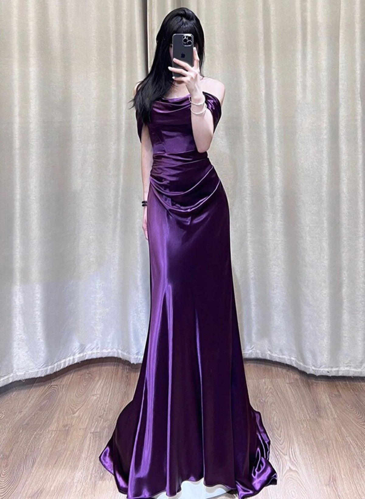 Purple Satin Off Shoulder Long Evening Dress, Purple Satin Prom Dress – Cutedressy Purple Satin Off Shoulder Long Evening Dress, Purple Satin Prom Dress – Cutedressy