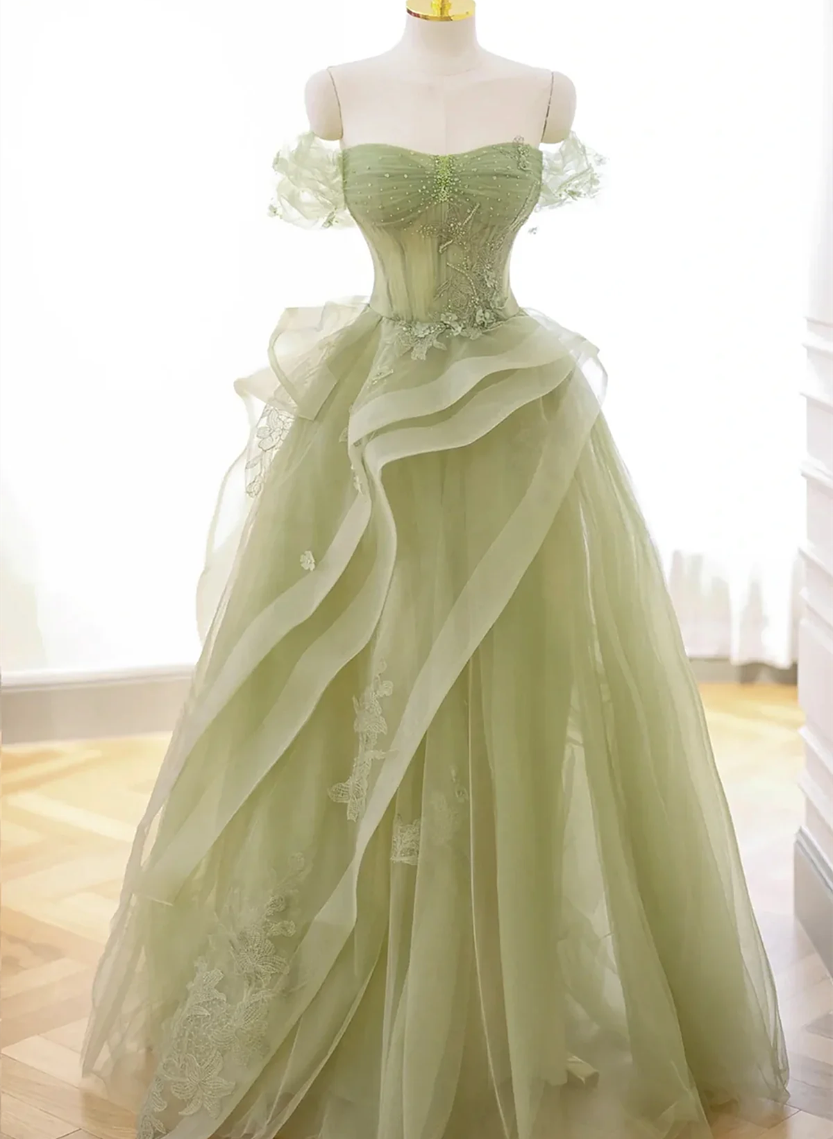 Light Green Sweetheart Beaded Off Shoulder Party Dress, Light Green Tu Cutedressy Light Green Sweetheart Beaded Off Shoulder Party Dress, Light Green Tu Cutedressy