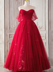 Red Sweetheart Tulle Long Formal Dress, Red Off Shoulder Party Dress Prom Dress Red Sweetheart Tulle Long Formal Dress, Red Off Shoulder Party Dress Prom Dress