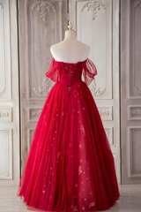 Red Sweetheart Tulle Long Formal Dress, Red Off Shoulder Party Dress Prom Dress Red Sweetheart Tulle Long Formal Dress, Red Off Shoulder Party Dress Prom Dress