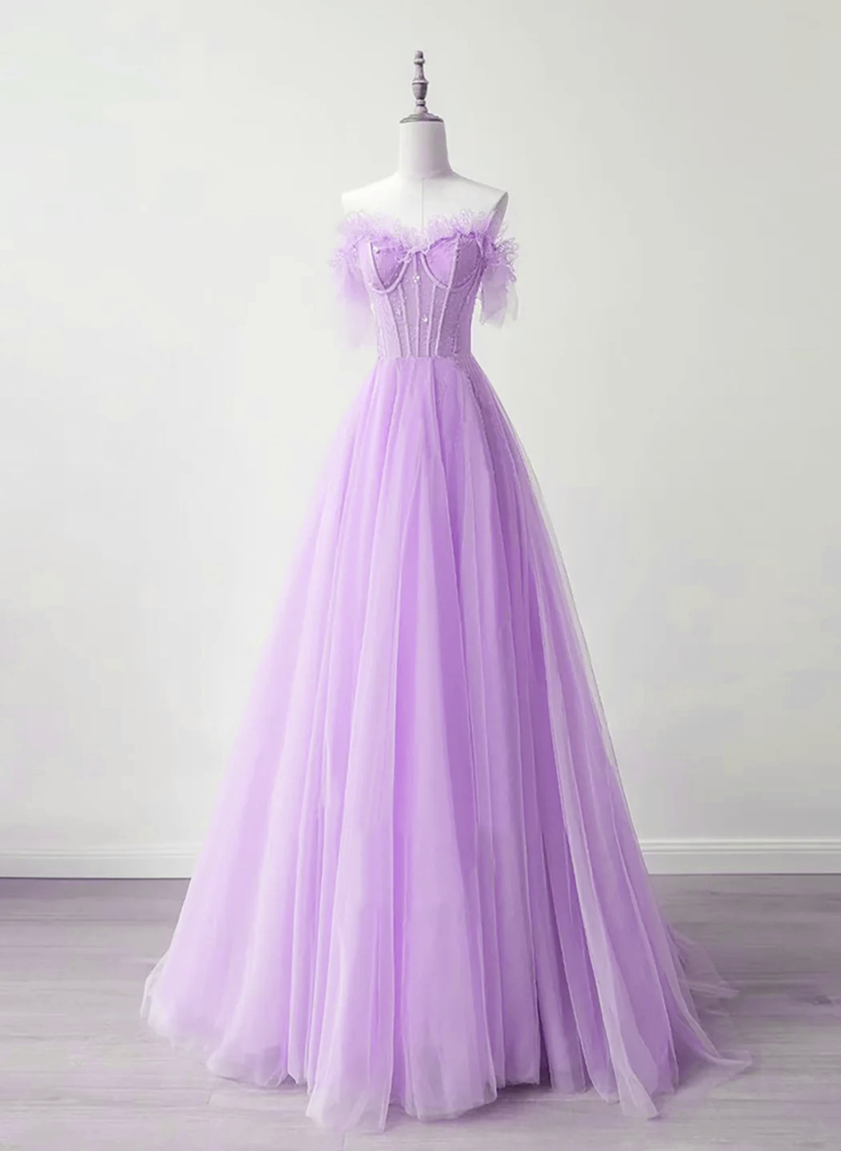 Light Purple A-line Sweetheart Tulle Formal Dress, Light Purple Long P Light Purple A-line Sweetheart Tulle Formal Dress, Light Purple Long P