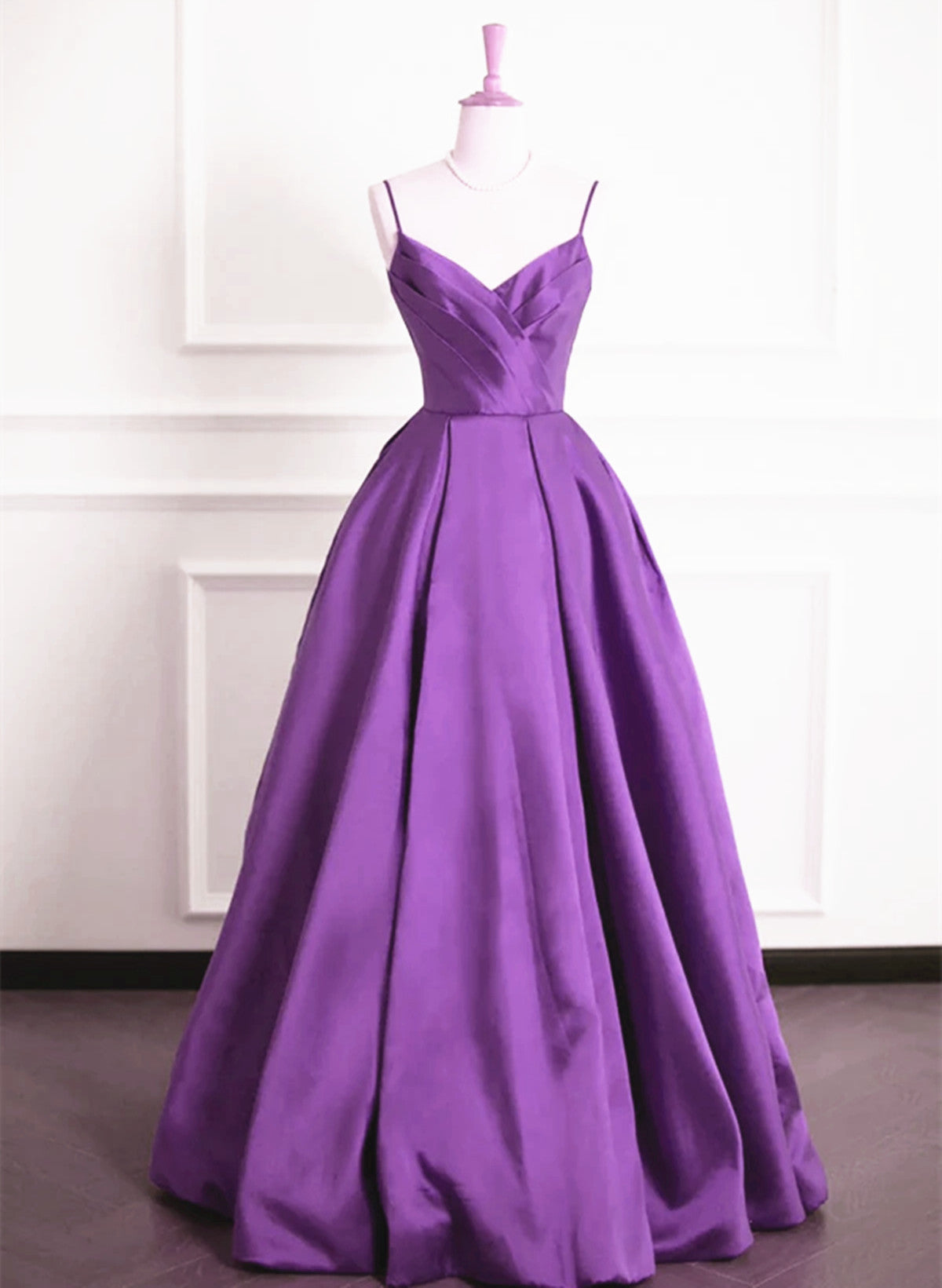 Purple Satin V-neckline Straps Long Prom Dress, Purple Evening Dress F Cutedressy Purple Satin V-neckline Straps Long Prom Dress, Purple Evening Dress F Cutedressy