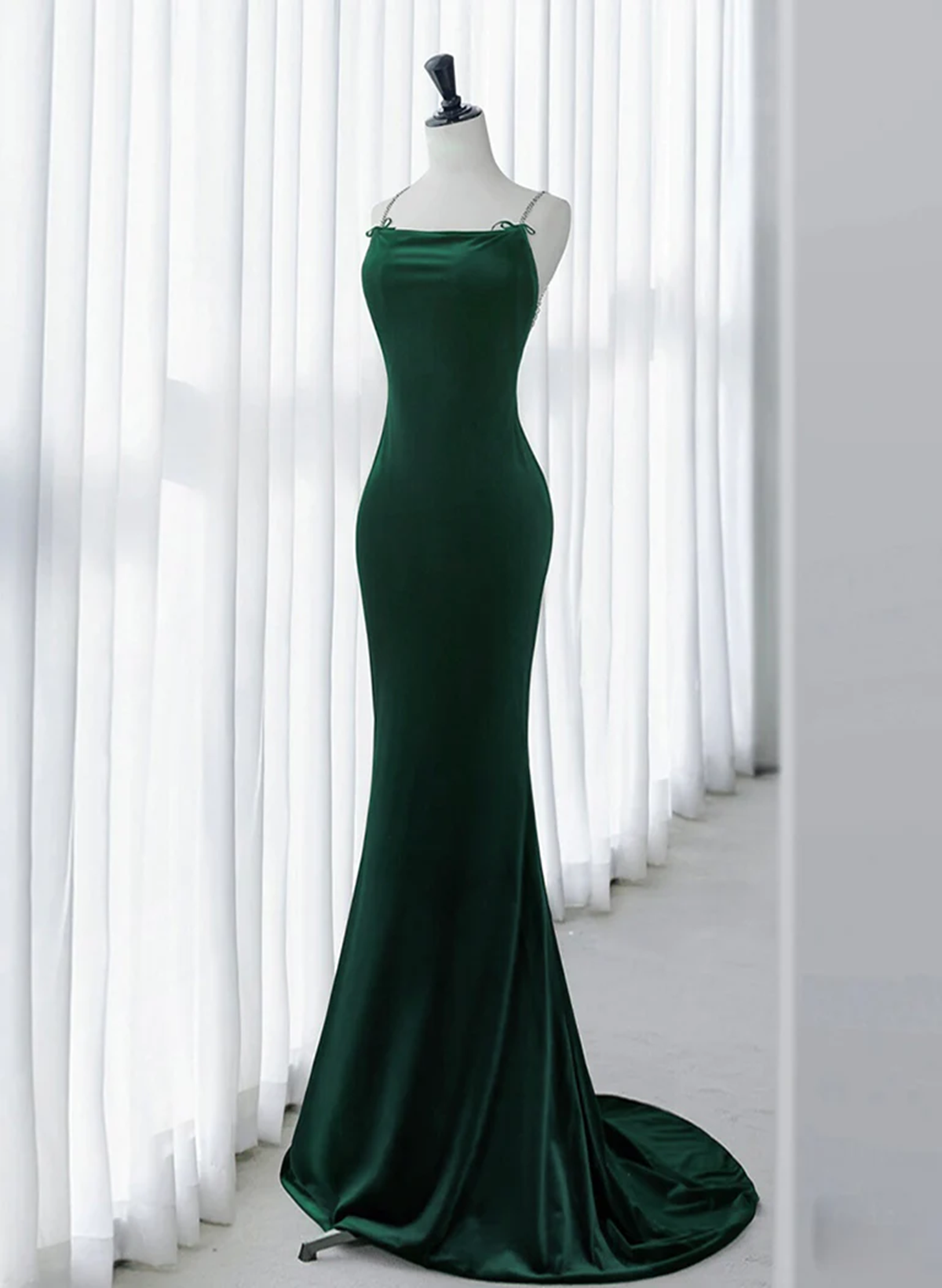 Green Velvet Mermaid Straps Long Formal Dress, Green Evening Dress Par Cutedressy Green Velvet Mermaid Straps Long Formal Dress, Green Evening Dress Par Cutedressy