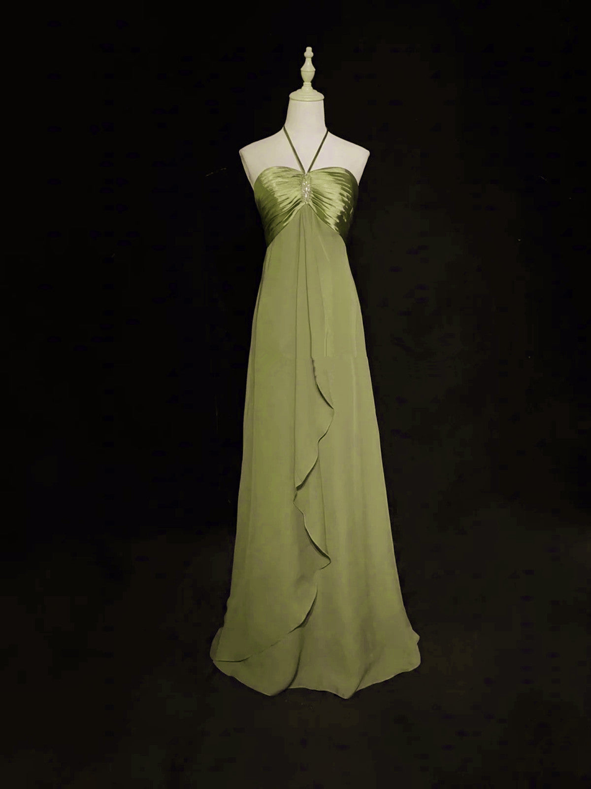Green Halter Chiffon Simple A-line Party Dress, Green Floor Length Pro Cutedressy Green Halter Chiffon Simple A-line Party Dress, Green Floor Length Pro Cutedressy