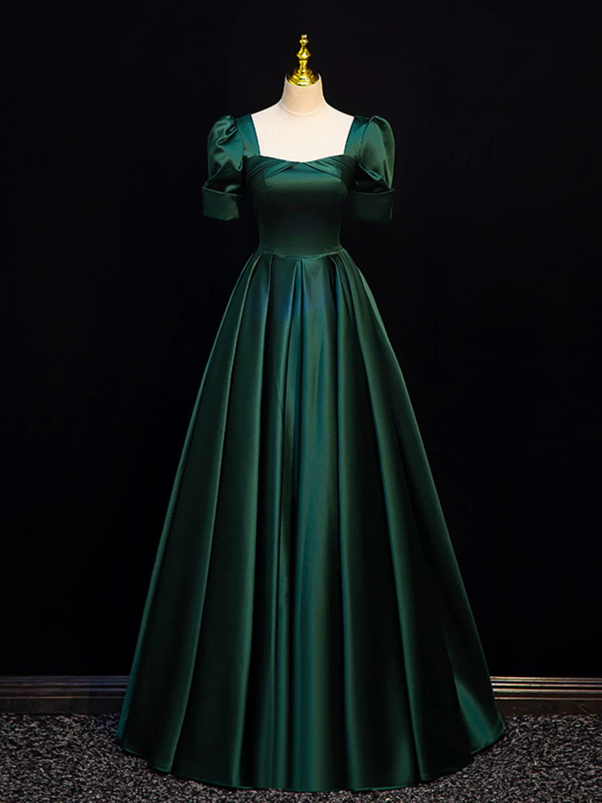 Simple Cute A-line Short Sleeves Satin Party Dress, Simple Green Prom Cutedressy Simple Cute A-line Short Sleeves Satin Party Dress, Simple Green Prom Cutedressy
