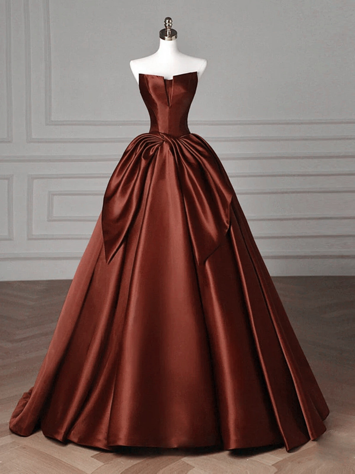 Brown Satin Strapless Long Formal Dress Evening Dress, Brown Satin Pro Cutedressy Brown Satin Strapless Long Formal Dress Evening Dress, Brown Satin Pro Cutedressy