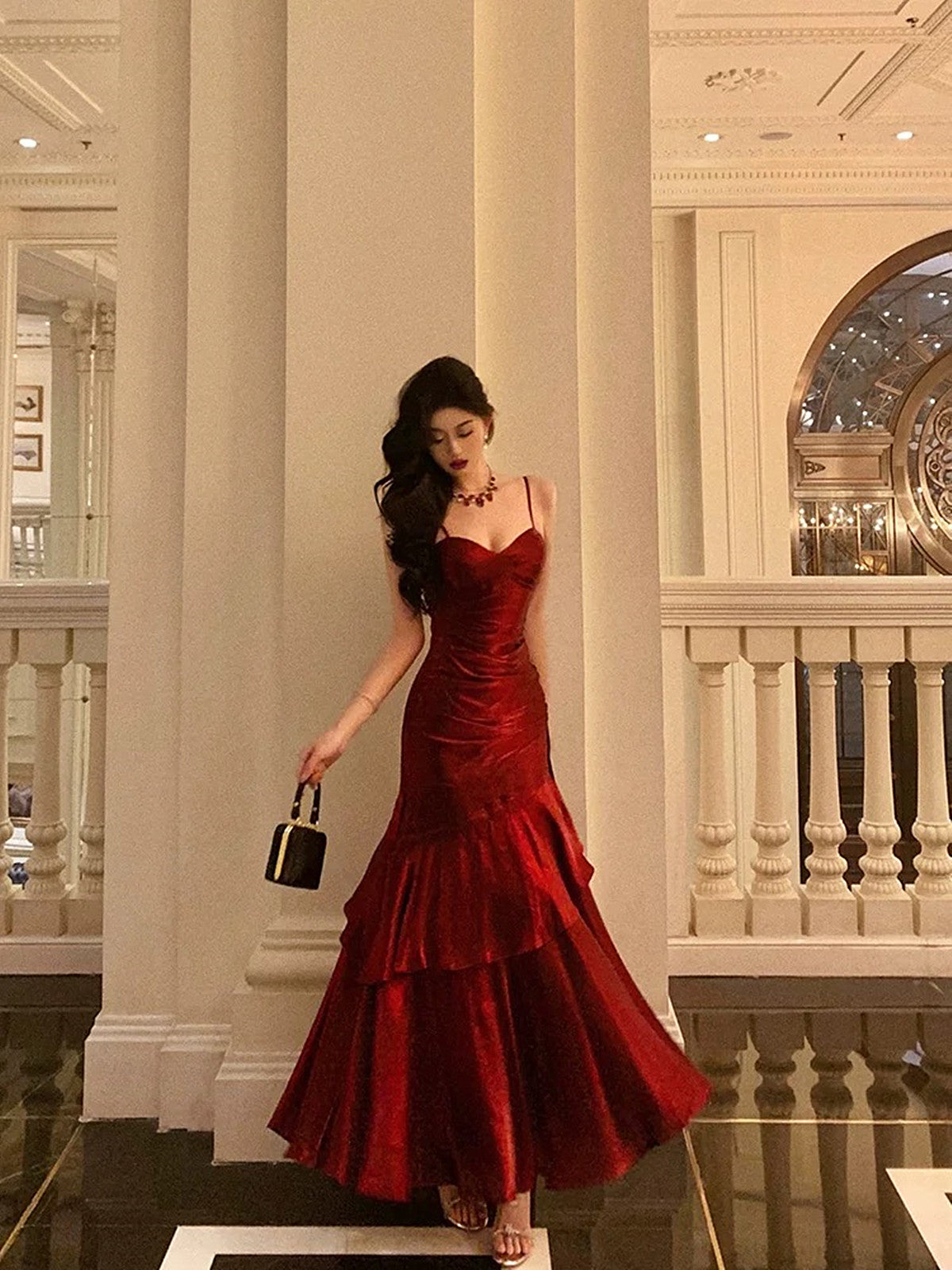 Wine Red Mermaid Straps Satin Chic Party Dress, Wine Red Satin Prom Dr Cutedressy Wine Red Mermaid Straps Satin Chic Party Dress, Wine Red Satin Prom Dr Cutedressy