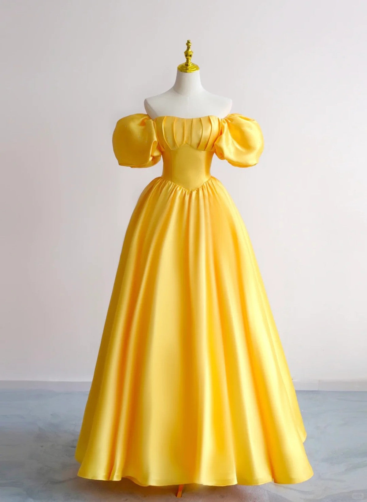 Yellow A-line Satin Off Shoulder Prom Dress, Yellow Evening Dress Cutedressy Yellow A-line Satin Off Shoulder Prom Dress, Yellow Evening Dress Cutedressy