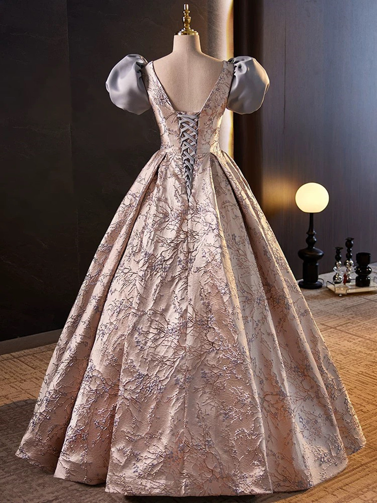 Lovely A-line Floral Satin Short Sleeves Long Prom Dress, Sweetheart Formal Dress Lovely A-line Floral Satin Short Sleeves Long Prom Dress, Sweetheart Formal Dress