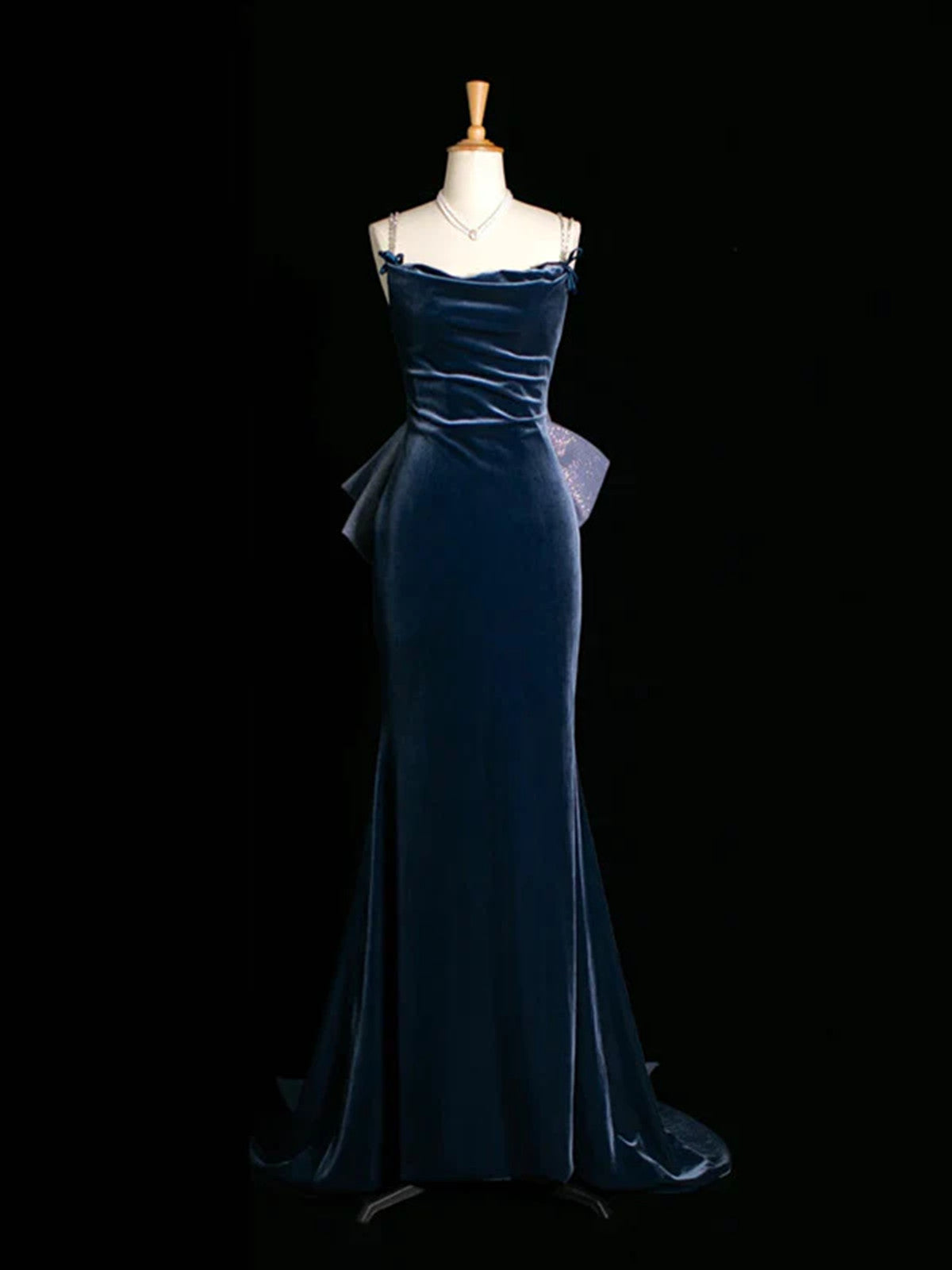 Navy Blue Mermaid Backless Long Prom Dress with Bow, Navy Blue Party D Cutedressy Navy Blue Mermaid Backless Long Prom Dress with Bow, Navy Blue Party D Cutedressy