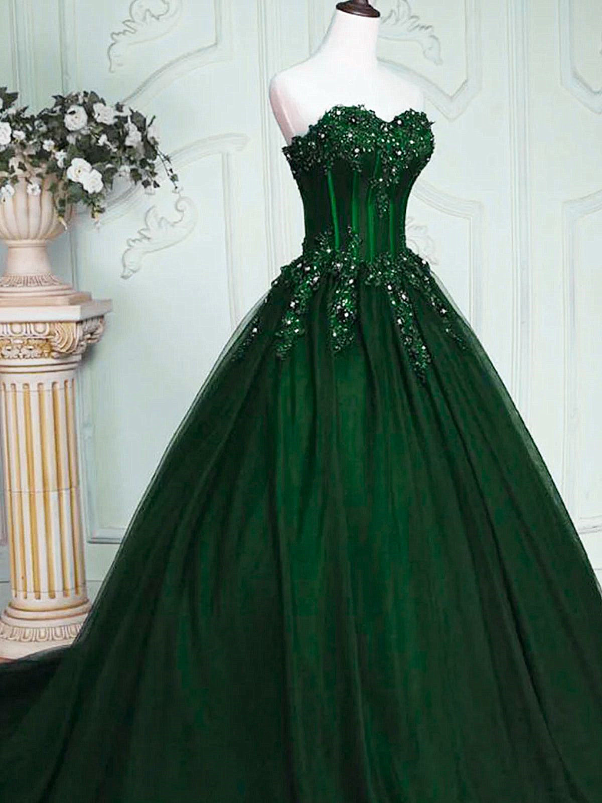 Green Tulle with Lace Sweetheart Party Dress, Strapless Tulle Green Sw Cutedressy Green Tulle with Lace Sweetheart Party Dress, Strapless Tulle Green Sw Cutedressy