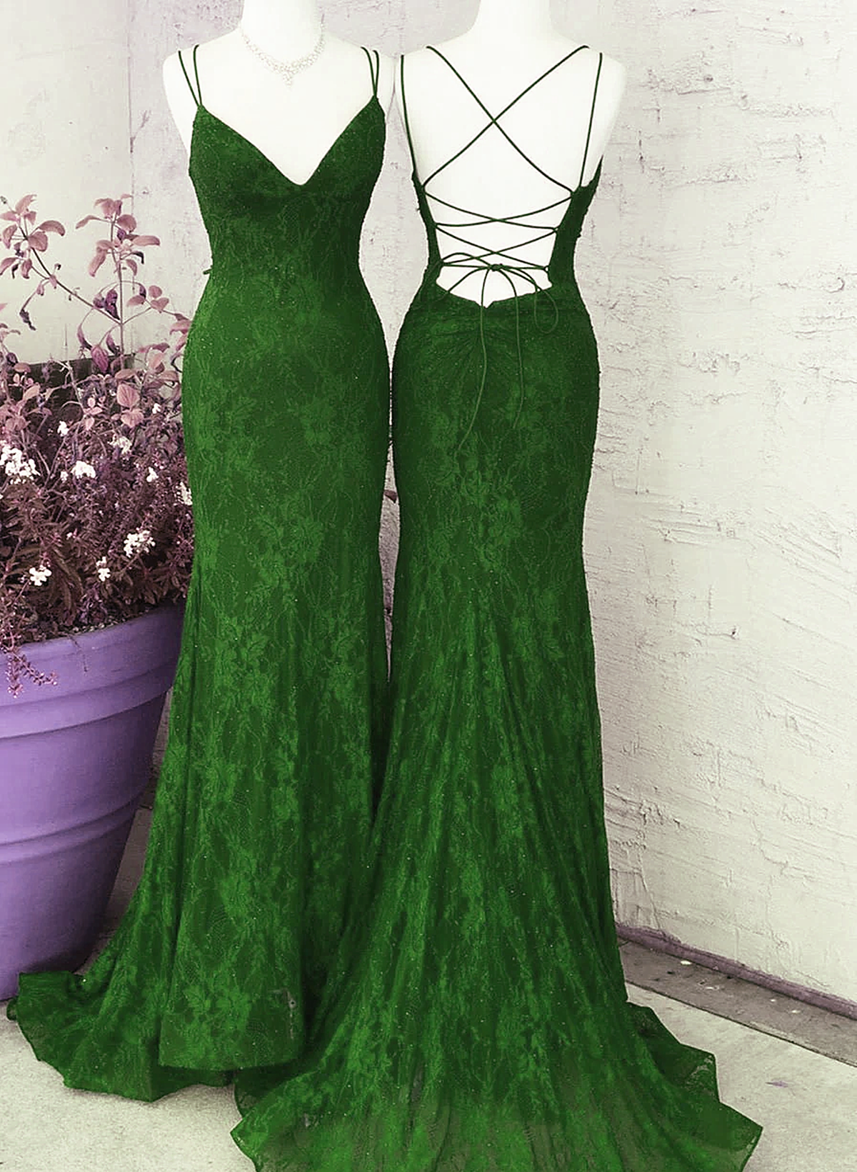 Green Lace Mermaid Straps Long Party Dress, Green Lace Wedding Party D Cutedressy Green Lace Mermaid Straps Long Party Dress, Green Lace Wedding Party D Cutedressy