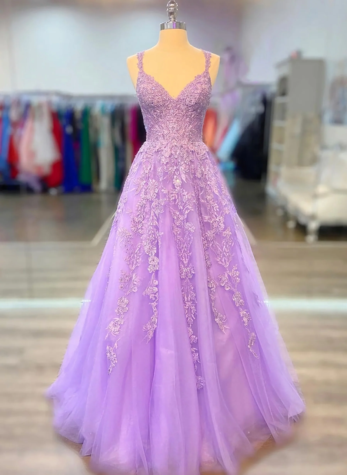 A-line Tulle Princess Light Purple Prom Dress with Appliques, Tulle St Cutedressy A-line Tulle Princess Light Purple Prom Dress with Appliques, Tulle St Cutedressy