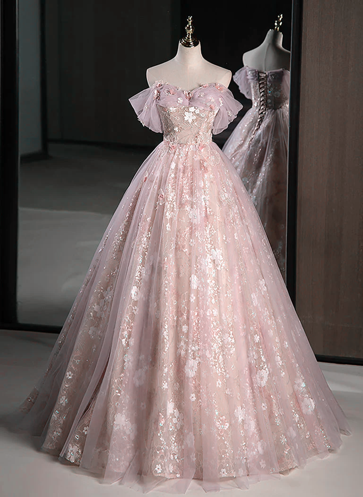 Pink Sweetheart Floral Lace and Tulle Prom Dress, Pink Sweetheart Long Cutedressy Pink Sweetheart Floral Lace and Tulle Prom Dress, Pink Sweetheart Long Cutedressy