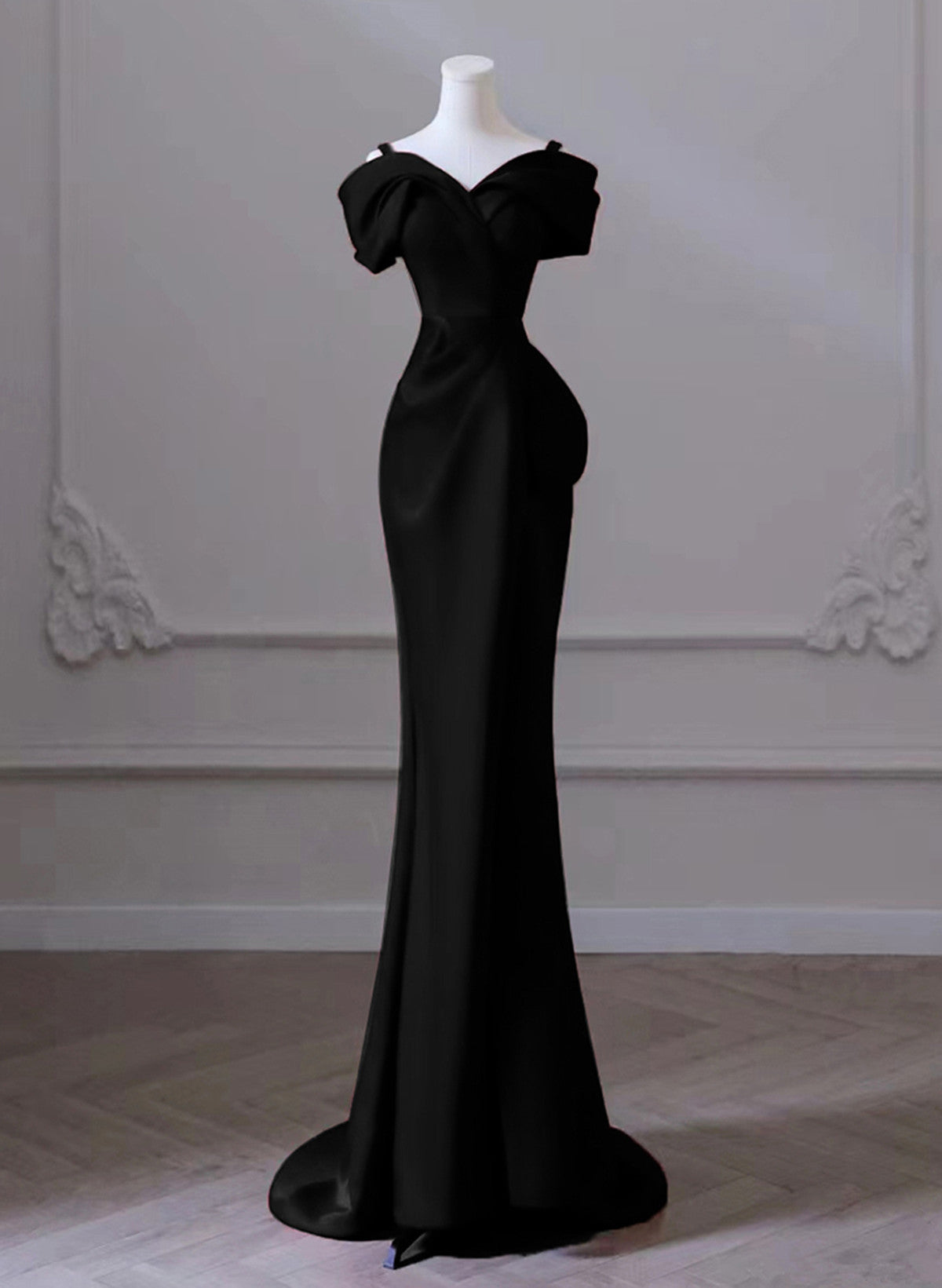 Black Mermaid Sweetheart Off Shoulder Prom Dress, Black Satin Evening Cutedressy Black Mermaid Sweetheart Off Shoulder Prom Dress, Black Satin Evening Cutedressy