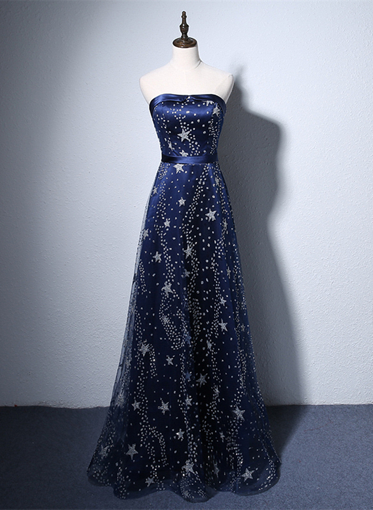 Navy Blue Strapless A-line Long Formal Dress, Navy Blue Evening Dress Cutedressy Navy Blue Strapless A-line Long Formal Dress, Navy Blue Evening Dress Cutedressy