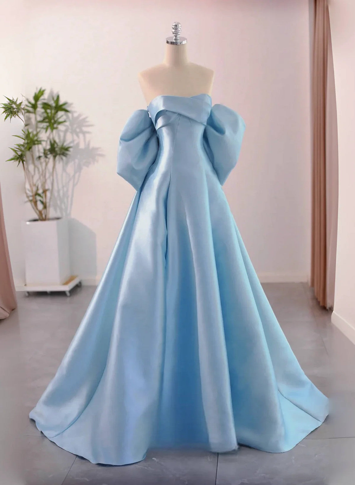 Blue Satin A-line Long Party Dress, Blue Satin Long Evening Dress Prom Cutedressy Blue Satin A-line Long Party Dress, Blue Satin Long Evening Dress Prom Cutedressy