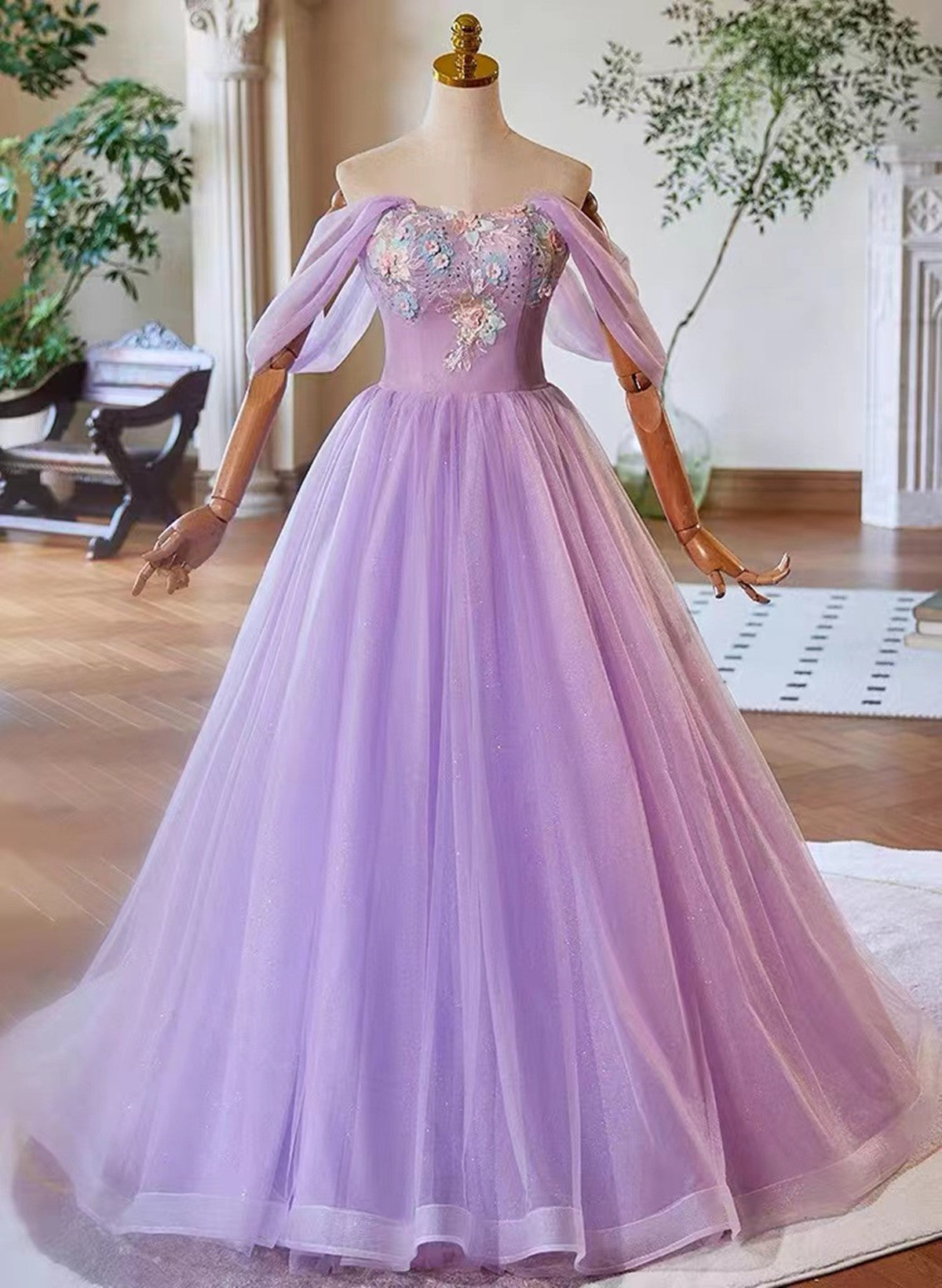 Cute A-line Lavender Sweethart Lace Applique Party Dress, Long Prom Dr Cutedressy Cute A-line Lavender Sweethart Lace Applique Party Dress, Long Prom Dr Cutedressy