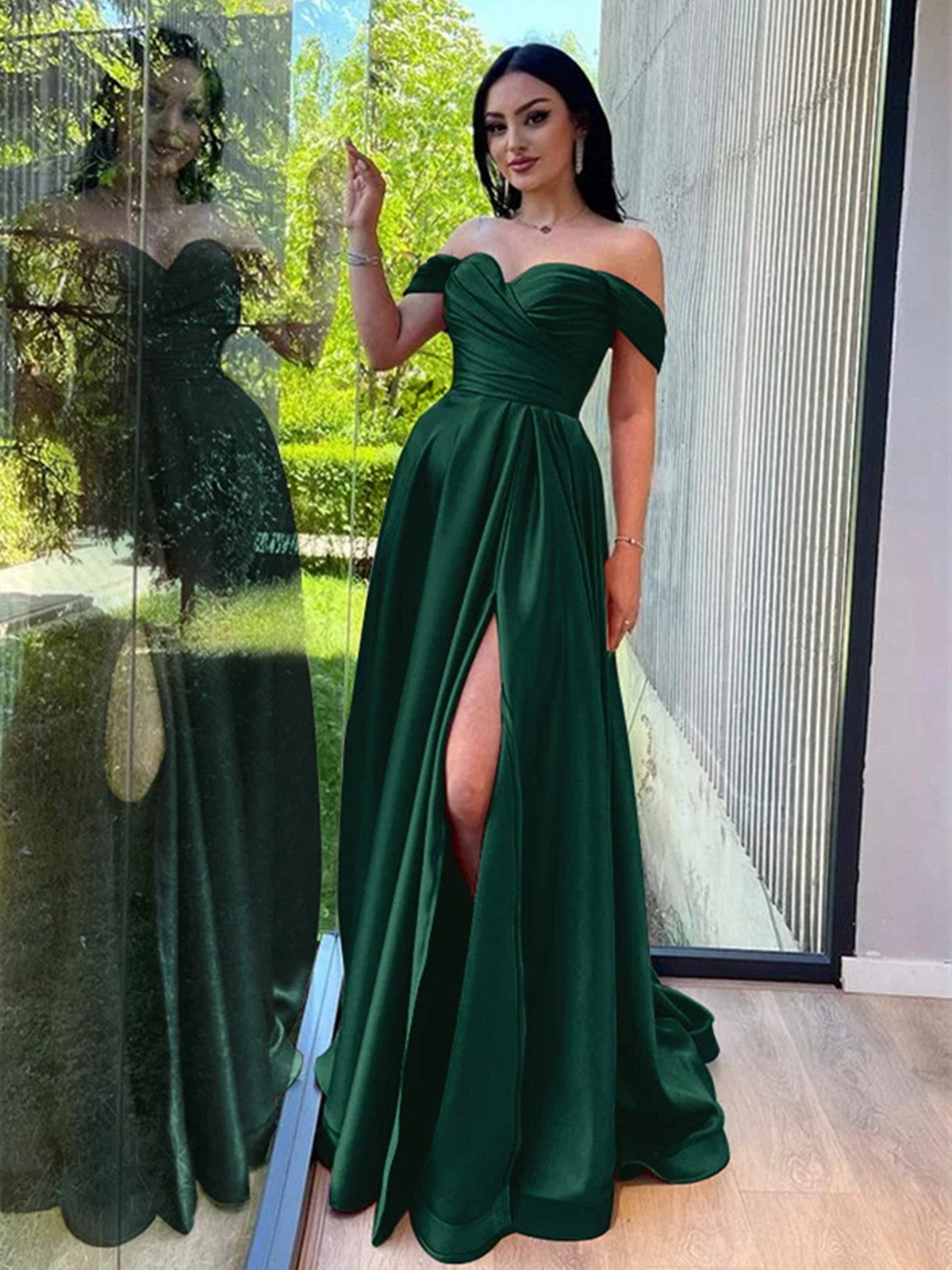 Simple A-line Satin Off Shoulder Party Dress, Sweetheart Satin Prom Dr Cutedressy Simple A-line Satin Off Shoulder Party Dress, Sweetheart Satin Prom Dr Cutedressy