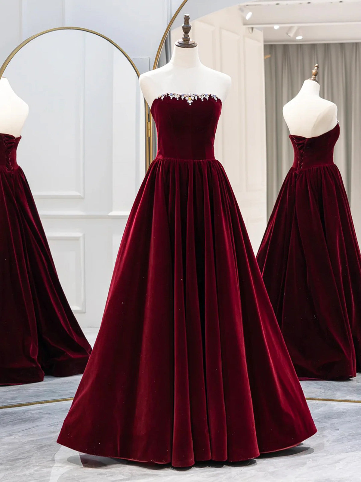 Wine Red Long Sleeves Off Shoulder Party Dress, Wine Red Velvet Prom Dress Wine Red Long Sleeves Off Shoulder Party Dress, Wine Red Velvet Prom Dress