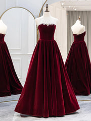 Wine Red Long Sleeves Off Shoulder Party Dress, Wine Red Velvet Prom Dress Wine Red Long Sleeves Off Shoulder Party Dress, Wine Red Velvet Prom Dress