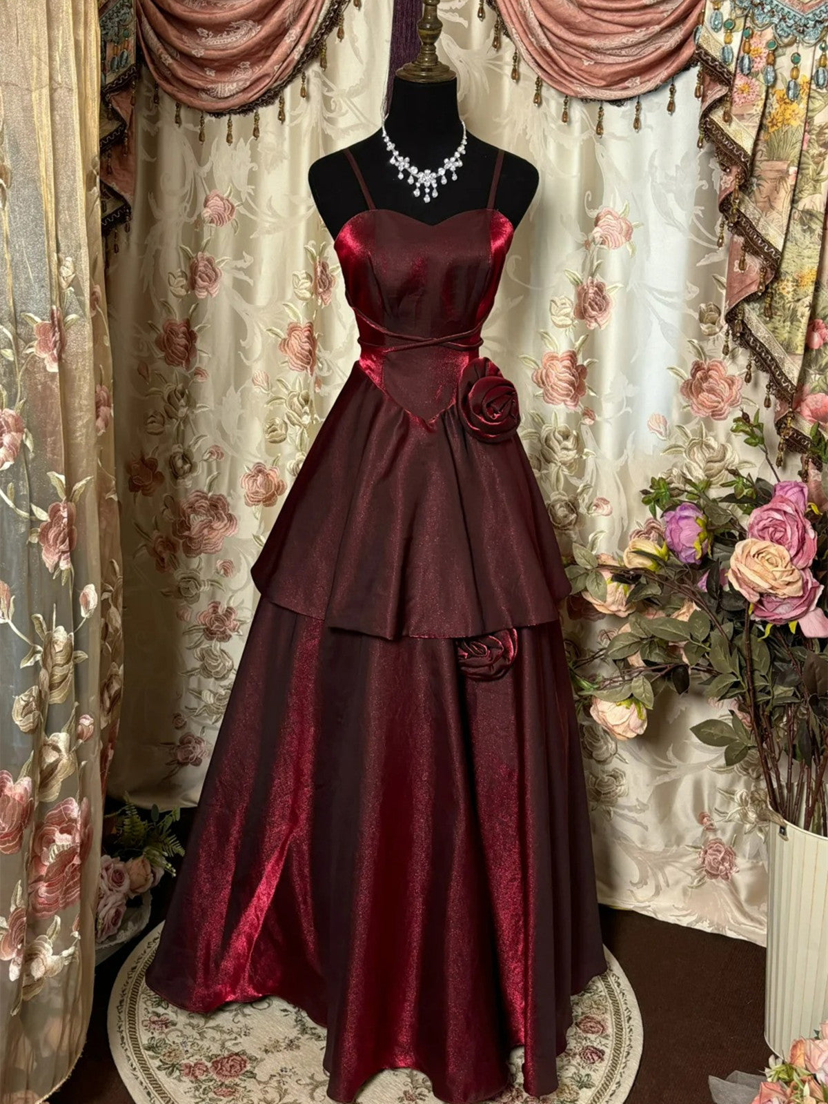 Wine Red Straps Sweetheart Vintage Style Party Dress, Wine Red Prom Dress Wine Red Straps Sweetheart Vintage Style Party Dress, Wine Red Prom Dress