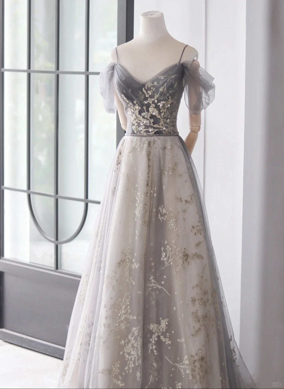 grey sweetheart dress Gray Sweetheart Neck A line Lace Long Prom Dress, Gray Formal Dress US 6 / Custom Color