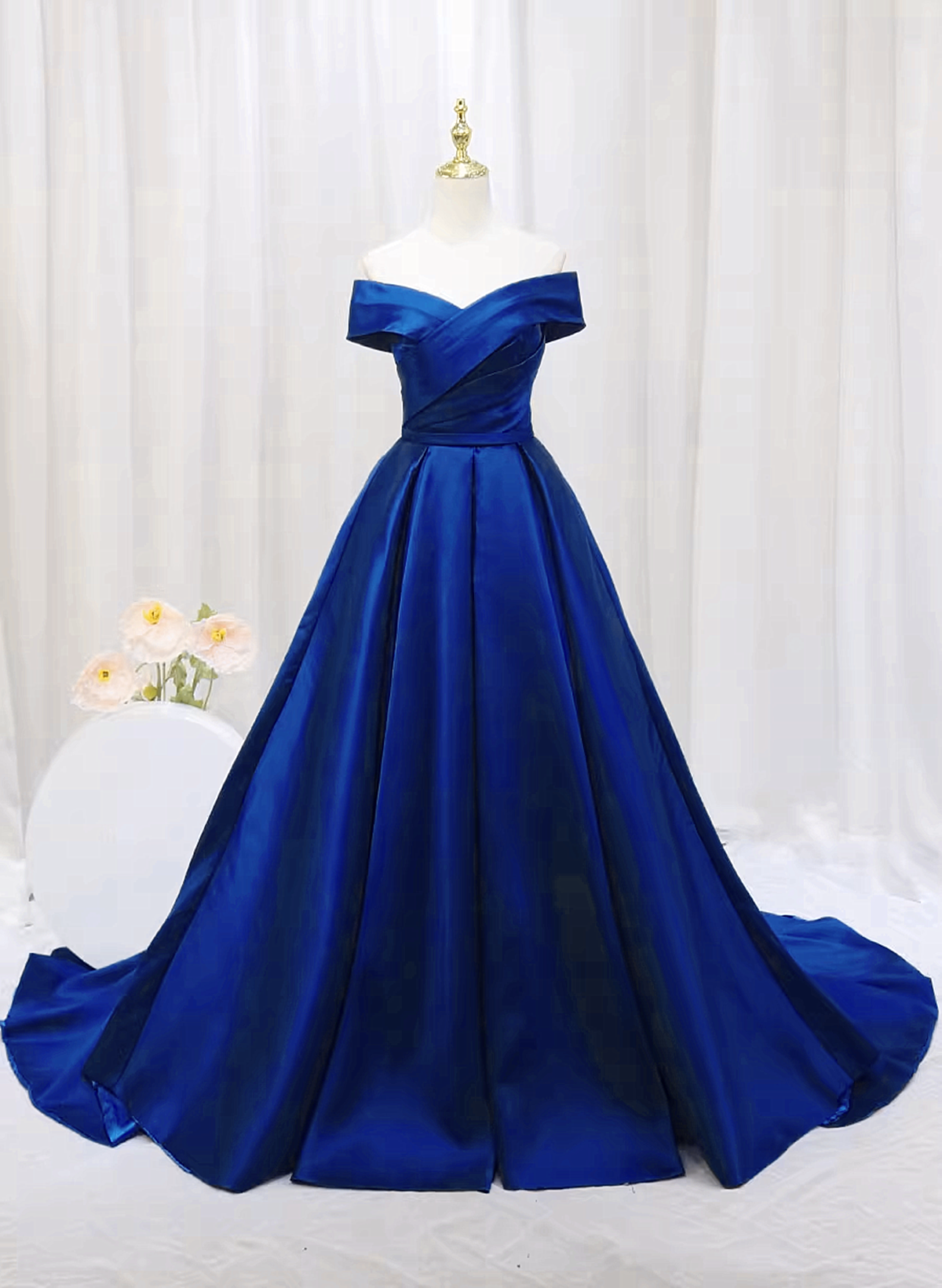 Royal Blue Satin Sweetheart Off Shoulder Long Formal Dress, A-line Pro Cutedressy Royal Blue Satin Sweetheart Off Shoulder Long Formal Dress, A-line Pro Cutedressy