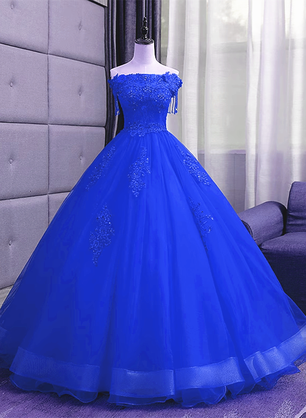 royal blue sweet 16 dress Royal Blue Sequins Beaded Tulle Sweet 16 Dress, Royal Blue Long Formal – Cutedressy