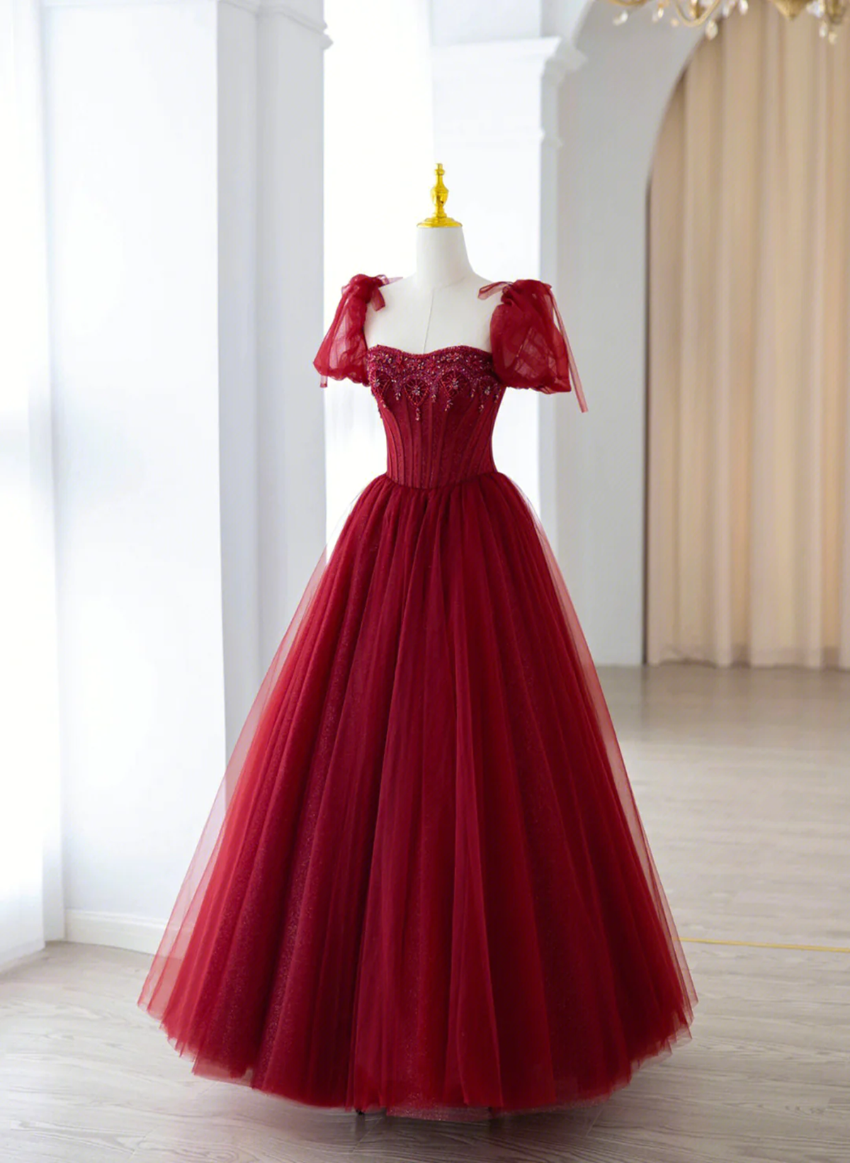 Wine Red Tulle A-line Beaded Long Formal Dress, Wine Red Tulle Prom Dr – Cutedressy Wine Red Tulle A-line Beaded Long Formal Dress, Wine Red Tulle Prom Dr – Cutedressy