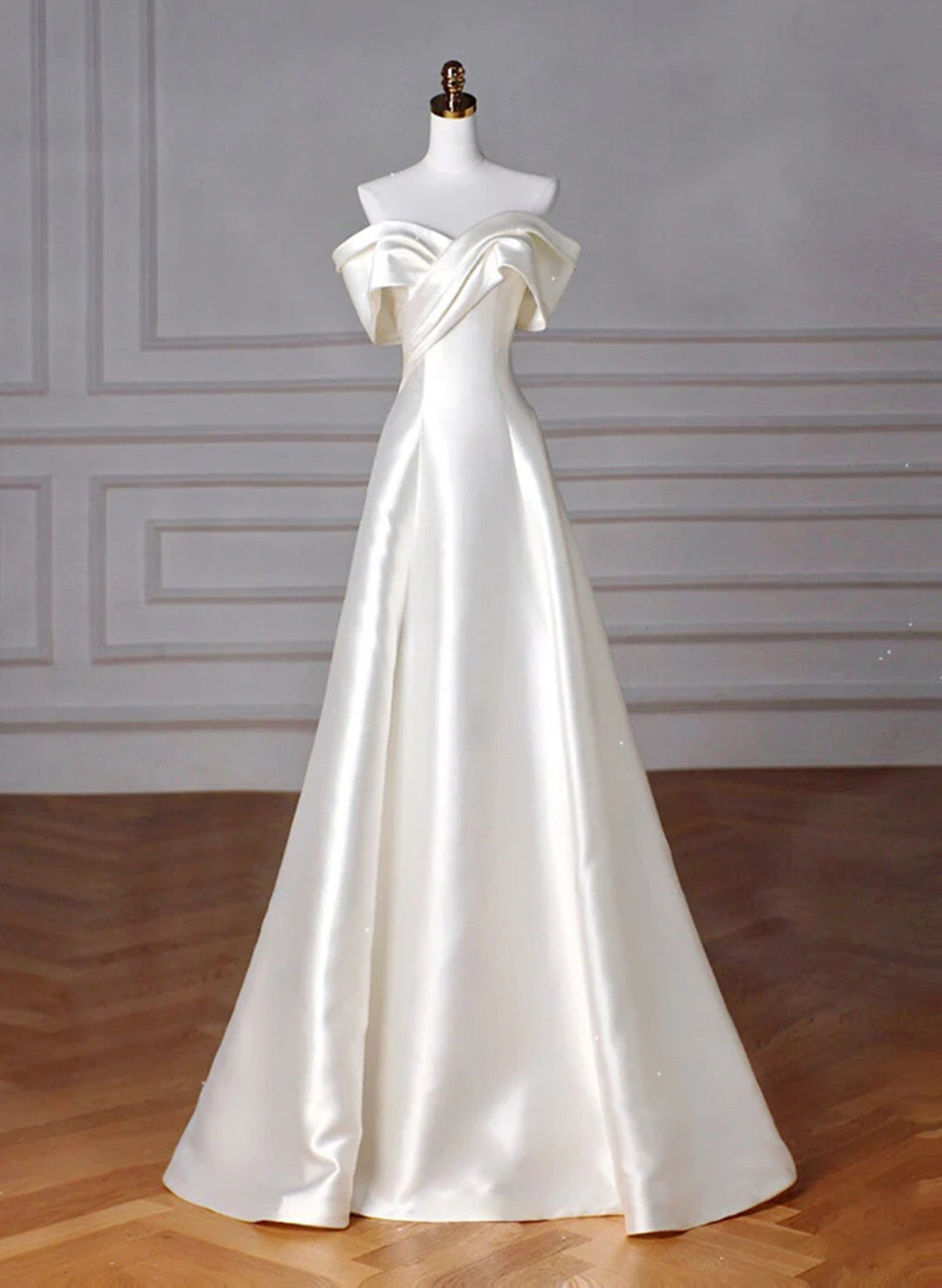 Elegant Ivory Satin Off Shoulder Party Dress, Ivory Long Prom Dress Cutedressy Elegant Ivory Satin Off Shoulder Party Dress, Ivory Long Prom Dress Cutedressy