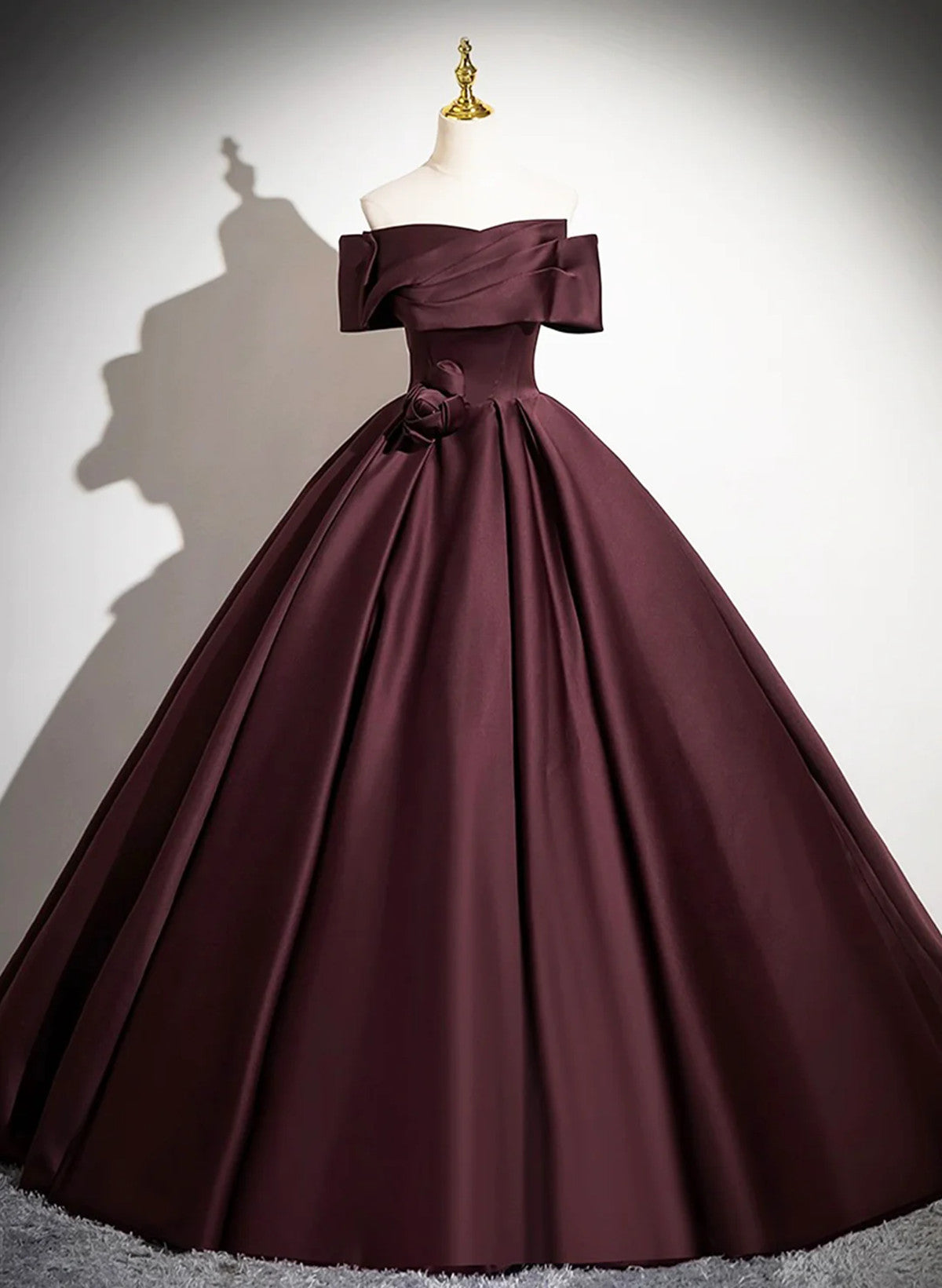 Off Shoulder Maroon Satin Long Party Dress, Maroon Prom Dress – Cutedressy