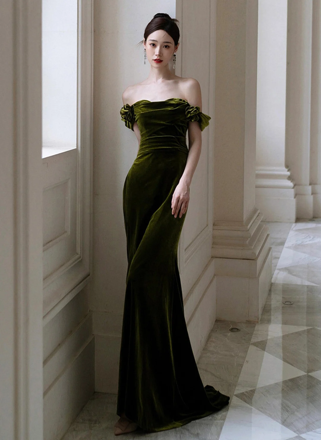 Dark Green Mermaid Velvet Off Shoulder Party Dress, Dark Green Prom Dr Cutedressy Dark Green Mermaid Velvet Off Shoulder Party Dress, Dark Green Prom Dr Cutedressy
