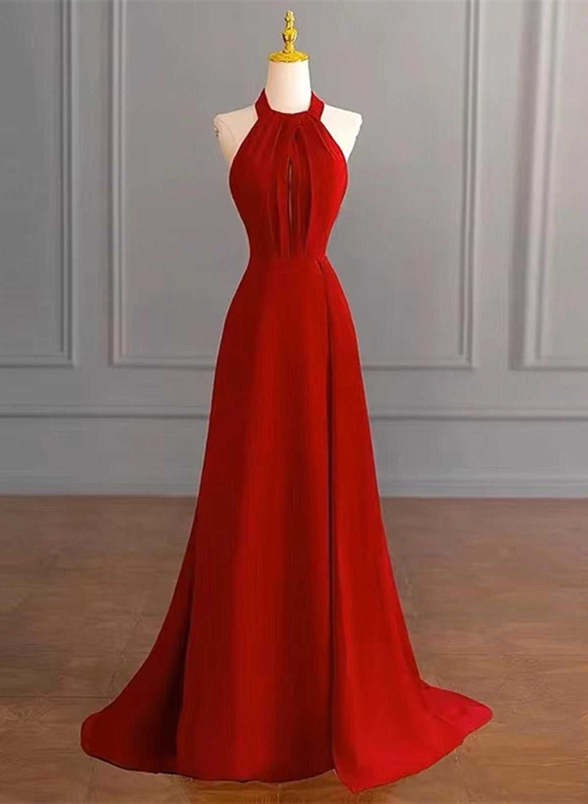 Red Halter A-line Simple Formal Dress, Red Long Evening Dress Party Dr Red Halter A-line Simple Formal Dress, Red Long Evening Dress Party Dr