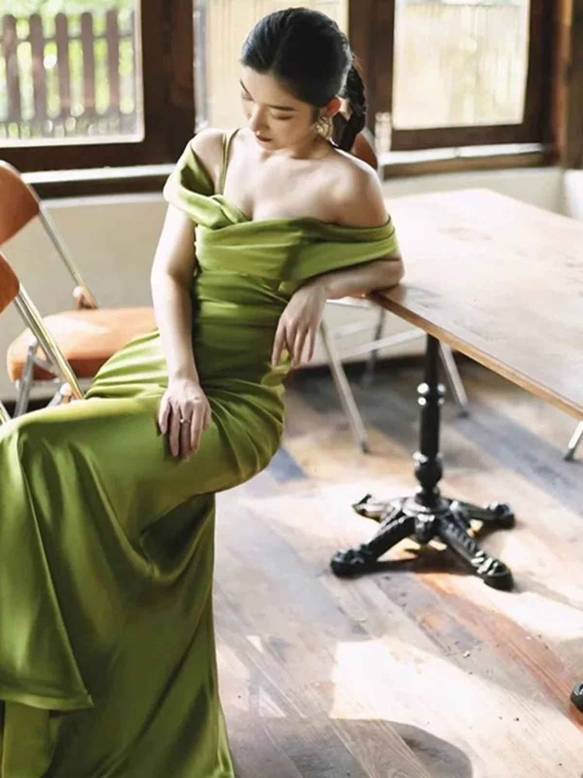 Green Soft Satin Off Shoulder Long Party Dress, Green Satin Evening Dress Prom Dress Green Soft Satin Off Shoulder Long Party Dress, Green Satin Evening Dress Prom Dress